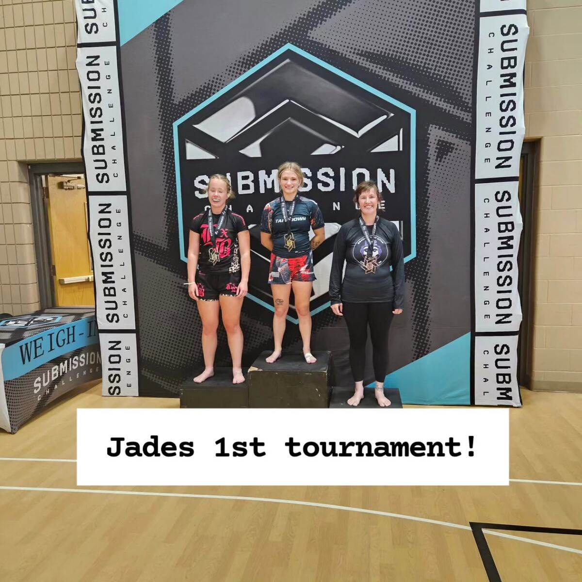 Jade on the adult nogi podium at her first-ever tournament