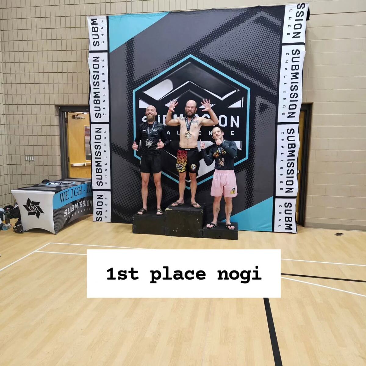 Sawyer on top of the adult nogi podium at the Submission Challenge